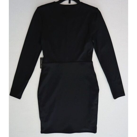 Express 90130 Women's Sz XS Black L/S Ruched Cut-Out Body Con Dress - Picture 2 of 8